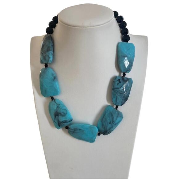 You and I necklace chunky adjustable tie dye faceted beads blue and black - Picture 4 of 10